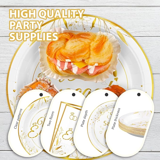 96Pcs Happy Engagement Party Supplies White Gold Diamond Ring Plates
