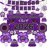 Purple Themed 2026 Graduation Decorations Set - Congrats Grad Banner,