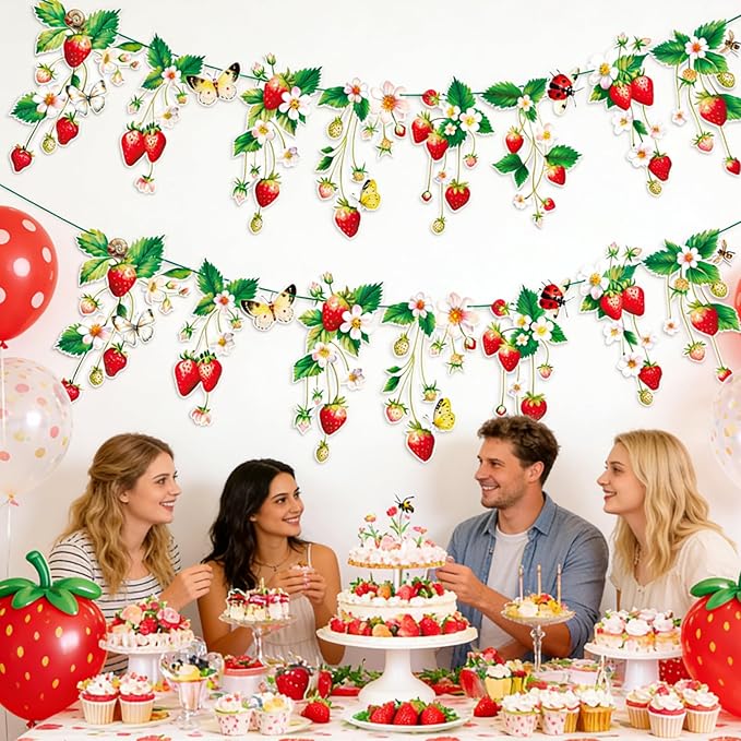 Strawberry Garland Banner Berry First Birthday Decor Strawberry