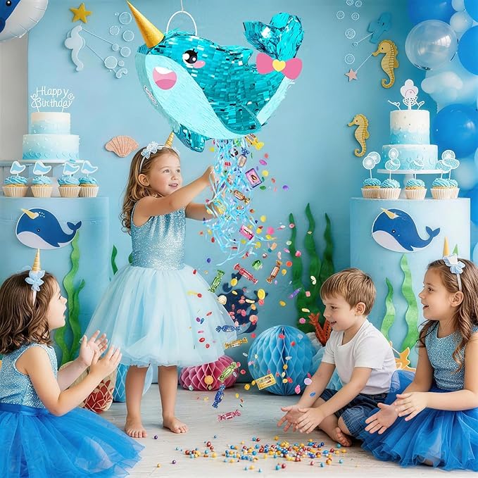 WERNNSAI Narwhal Piñata - Girl Narwhal Party Piñata Game Whale Ocean