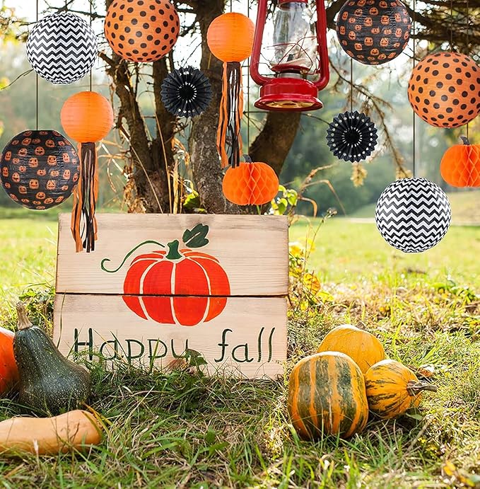 12 Pack Halloween Decorations Hanging Paper Lantern Pumpkin Set