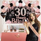 30th Birthday Decorations for Her 49pcs Black Rose Gold Black Happy