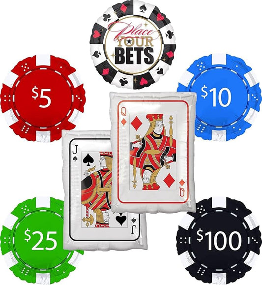 Casino Night Party Poker Chips and Playing Cards Queen Jack Balloon