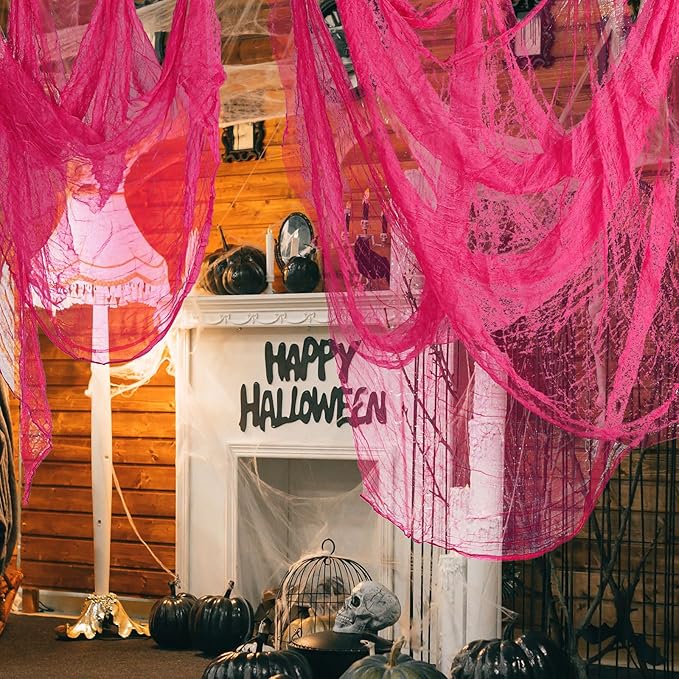 Halloween Pink Creepy Cloth 276 x 87 Inch Hot Pink Spooky Gauze
