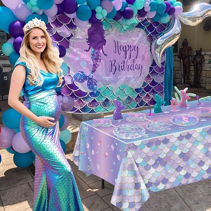 Mermaid Party Decorations 81Pcs Fish Scale Party Tableware Set Under