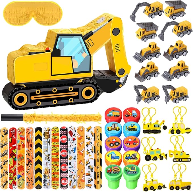 49 Pcs Construction Party Favors Excavator Pinata with Mini