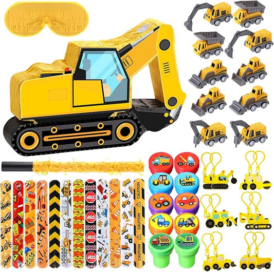 49 Pcs Construction Party Favors Excavator Pinata with Mini