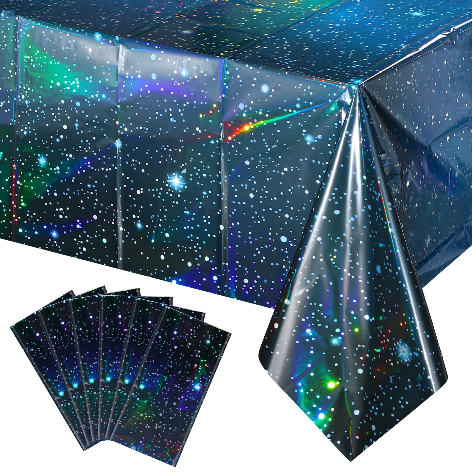 YIDAKO 6Pcs Iridescent Space Tablecloths, Disposable Plastic Blue