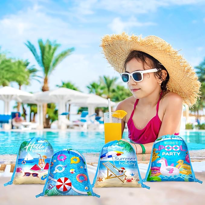 Capoda 24pcs Pool Party Favors Bags Summer Beach Drawstring Bags