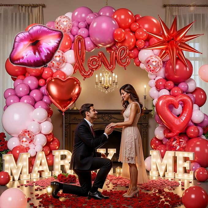 363PCS Valentines Day Balloon Arch Kit with 200 Rose Petals Heart