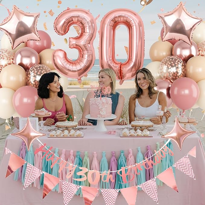 30th Birthday Decorations for Women Retro Pink Beige Number 30