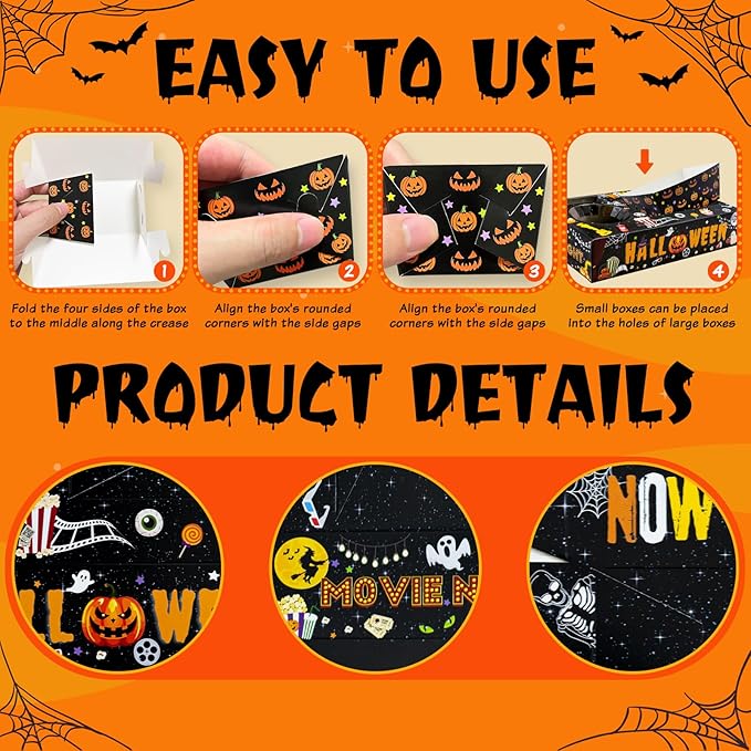 48 Pcs Halloween Party Supplies Movie Night Paper Snack Trays