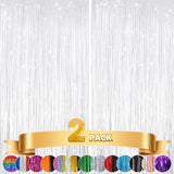 2Pack White Metallic Tinsel Foil Fringe Curtains, White Streamer
