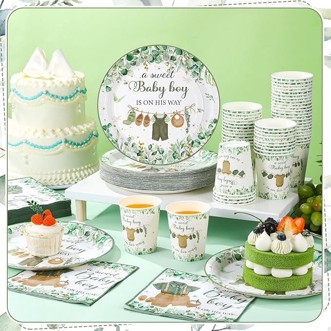 200 Pcs Greenery Baby Shower Paper Plates Napkins Cups Baby Shower