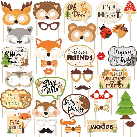 35 PCS Woodland Animal Photo Booth Props Wild One Camping Forest