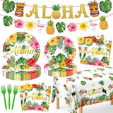 Luau Party Decorations 99Pcs Hawaiian Aloha Party Plates Serve 24