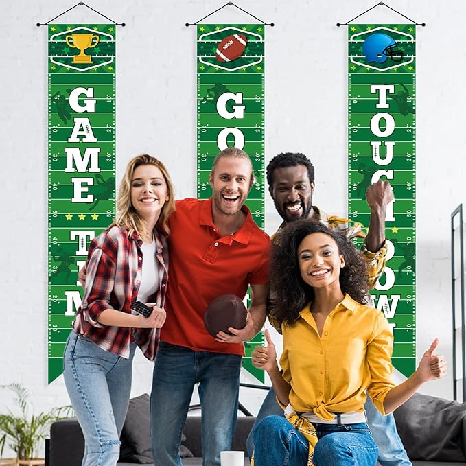 3PCS Football Porch Sign Banners Football Party Decorations Welcome