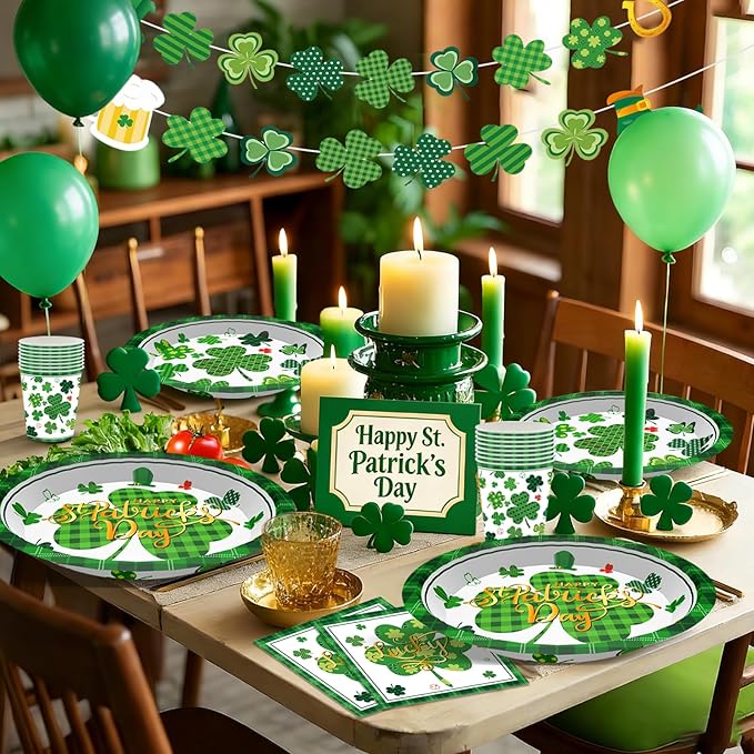 St Patrick's Day Party Supplies Tableware Set Irish Shamrock Themed