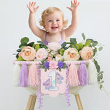 Handmade Butterfly Wildflower 1st Birthday High Chair Banner Purple