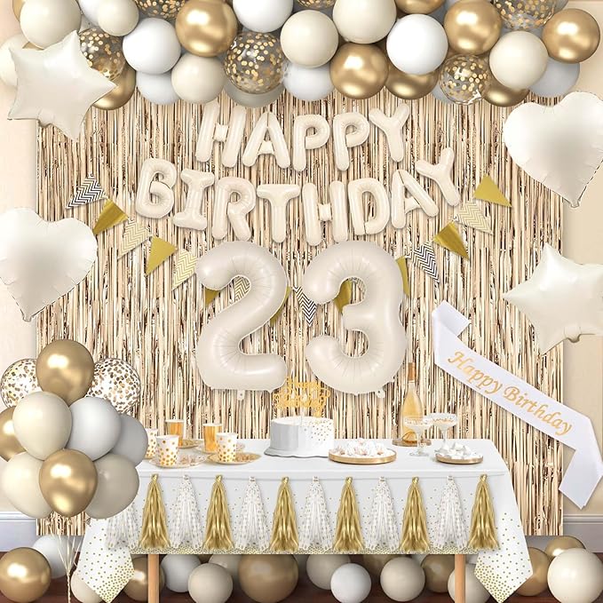 23rd Birthday Decorations for Women, White and Gold 23 Boho Birthday