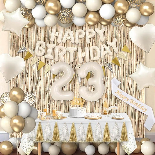23rd Birthday Decorations for Women, White and Gold 23 Boho Birthday