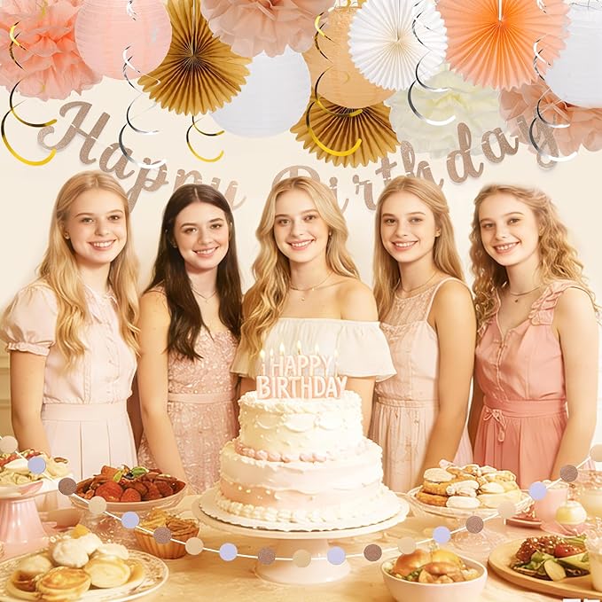 Champagne Gold & Peach Boho Birthday Party Decor Kit 21 Piece Autumn