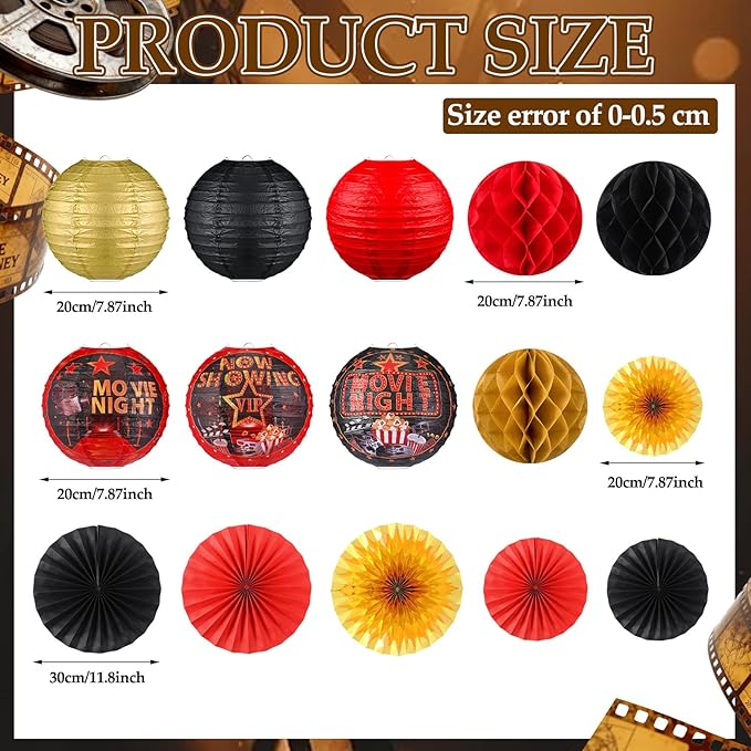 18 Pcs Movie Night Party Decor Theme Hanging Paper Lanterns with