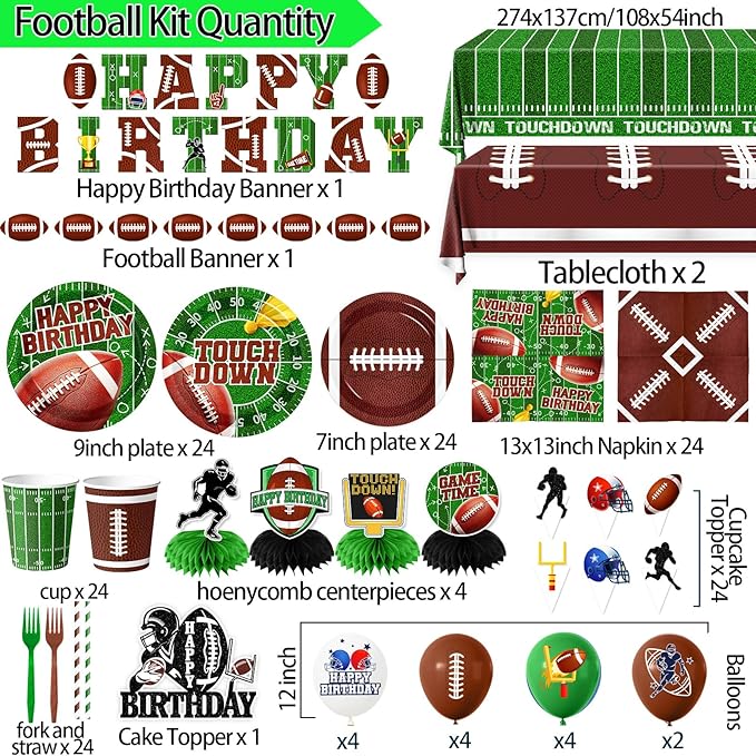 Football Birthday Party Decorations 191Pcs Football Party Supplies