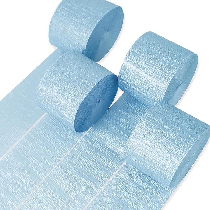 PartyWoo Blue Crepe Paper Streamers 4pcs 328ft Pack of Pearl Blue