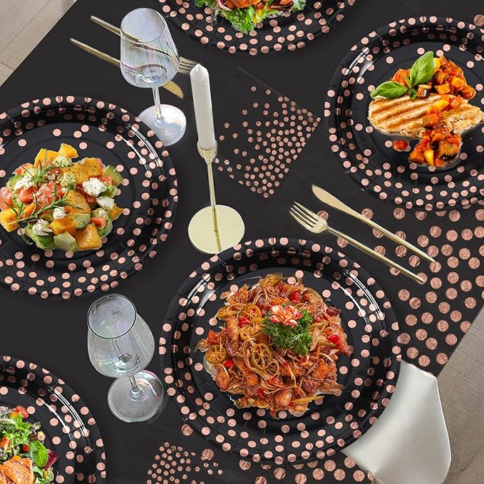 Black and Rose Gold Paper Plates and Napkins-200 Pack - Paper Plates