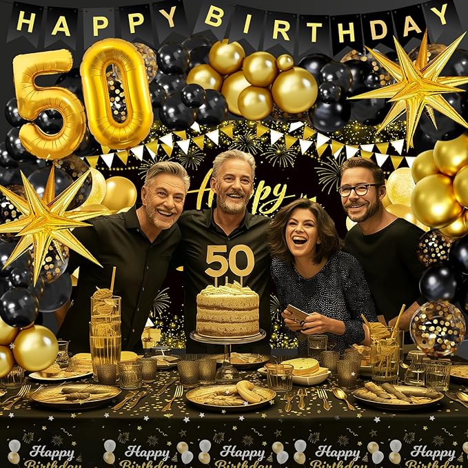 Black and Gold Birthday Decorations for Men Women Black and