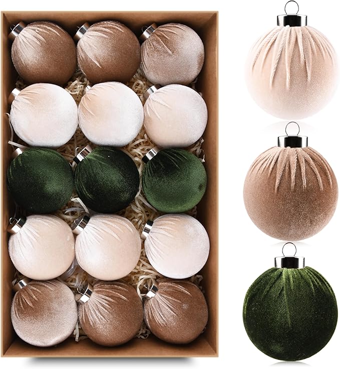Christmas Tree Ornaments Velvet Balls - Pack of 15pcs Shatterproof
