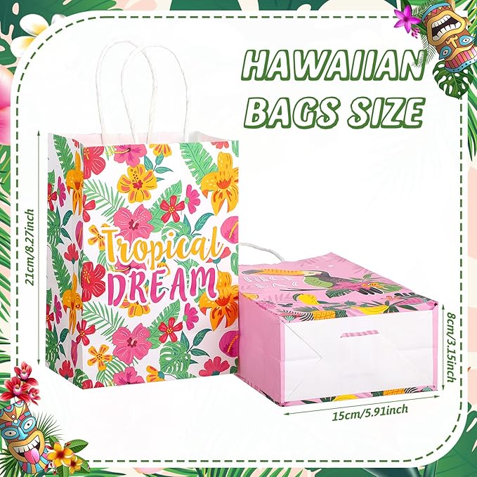 24 Pcs Summer Hawaiian Party Favor Bags Tropical Goodie Gift Paper