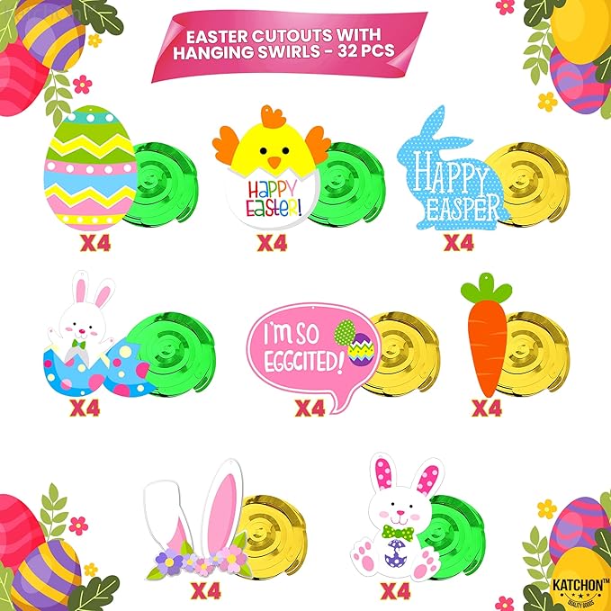 Easter Hanging Swirls Decorations 46 Pack No DIY Easter Decorations