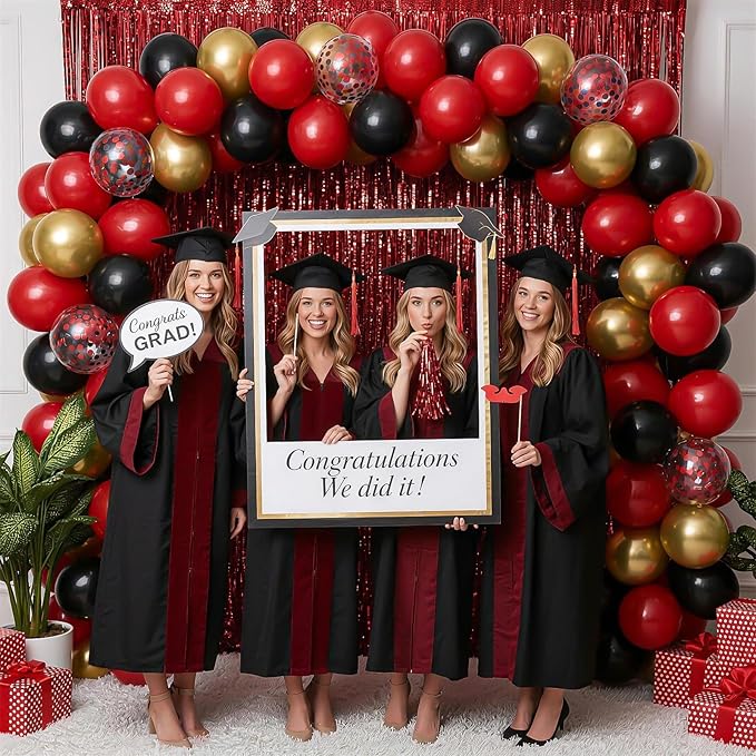 Black Red Gold Balloons, 60pcs 12Inch Black and Red Balloons,Metal