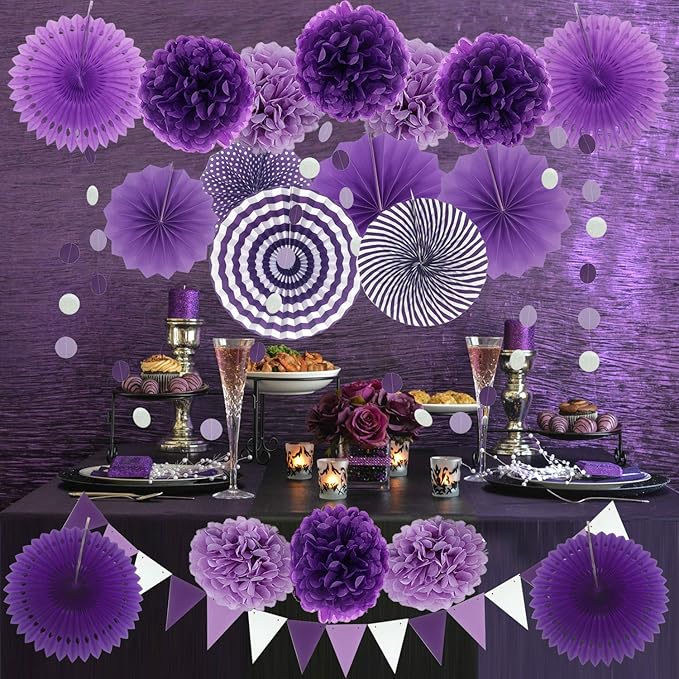 ZERODECO Party Decoration, 21 Pcs Purple and Lavender Hanging Paper