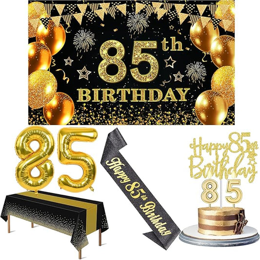 85th Birthday Decorations Men Women with 85th Birthday Banner Black