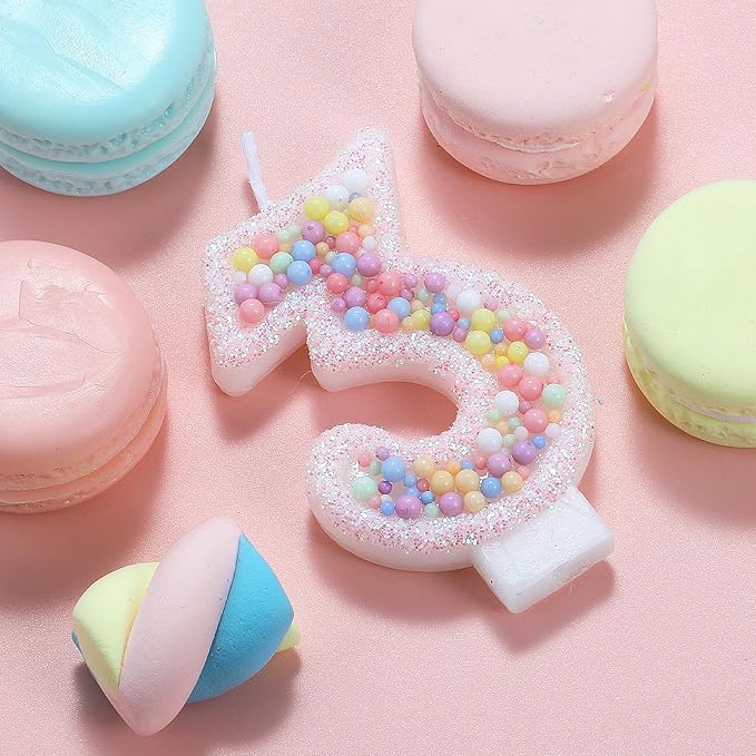 Pastel Macaron 3rd Birthday Candle Sweet Pink Number 3 Candle Cake