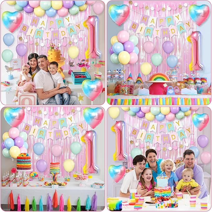 1st Birthday Decorations Rainbow Gradient Number 1 Balloon Pastel