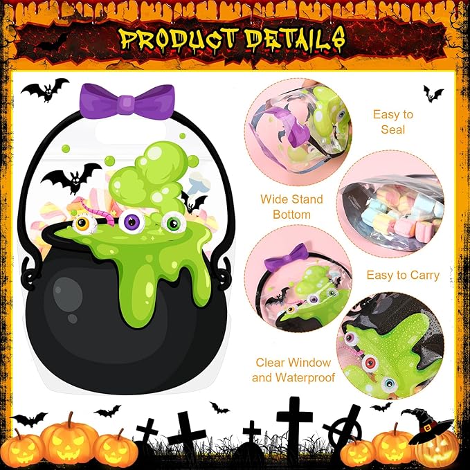 50 Pcs St Patrick's Day Gift Bags Black Cauldron Plastic