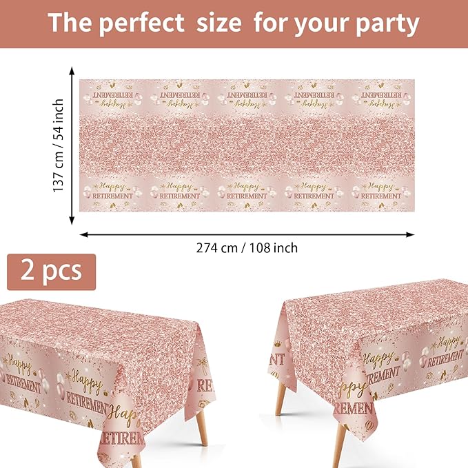 98Pcs Rose Gold Retirement Decorations Pink Happy Retirement Plates
