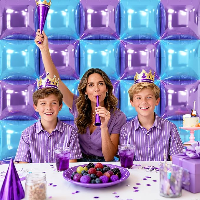 NISOCY 25PCS Light Purple and Blue Square Foil Balloons Wall Backdrop