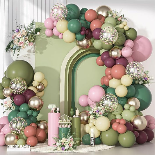 Ouddy Party Dusty Pink Green Yellow Balloons Garland Arch Kit,