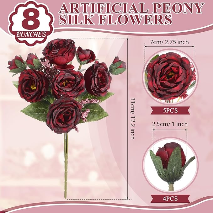 8 Bundles Artificial Peonies Flowers Boho Faux Flowers Arrangements #1