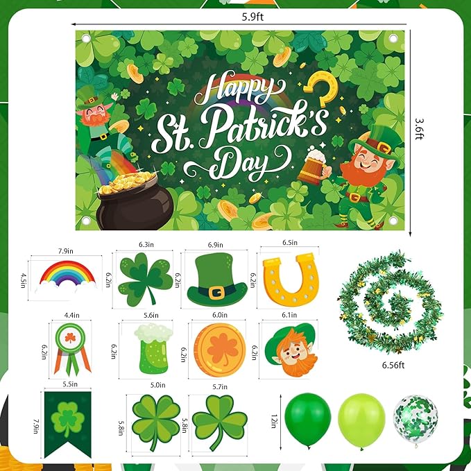 St Patrick's Day Party Decorations Set Backdrop Clover Banner Clover