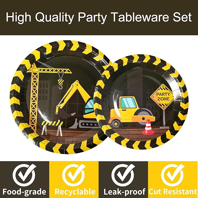 96pcs Construction Birthday Party Supplies Construction Theme Paper