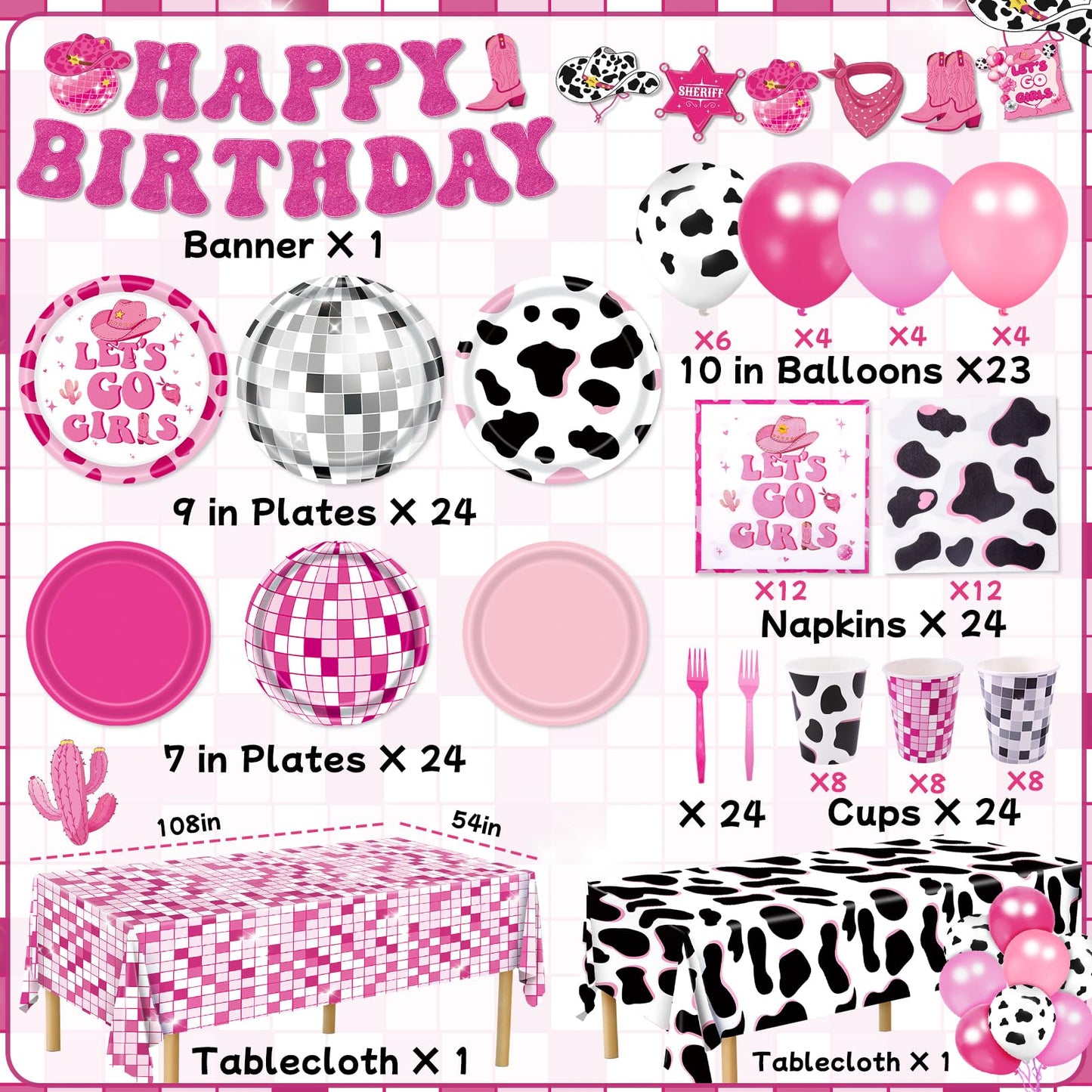 147pcs Cowgirl Birthday Party Decorations, Disco Cowgirl Party