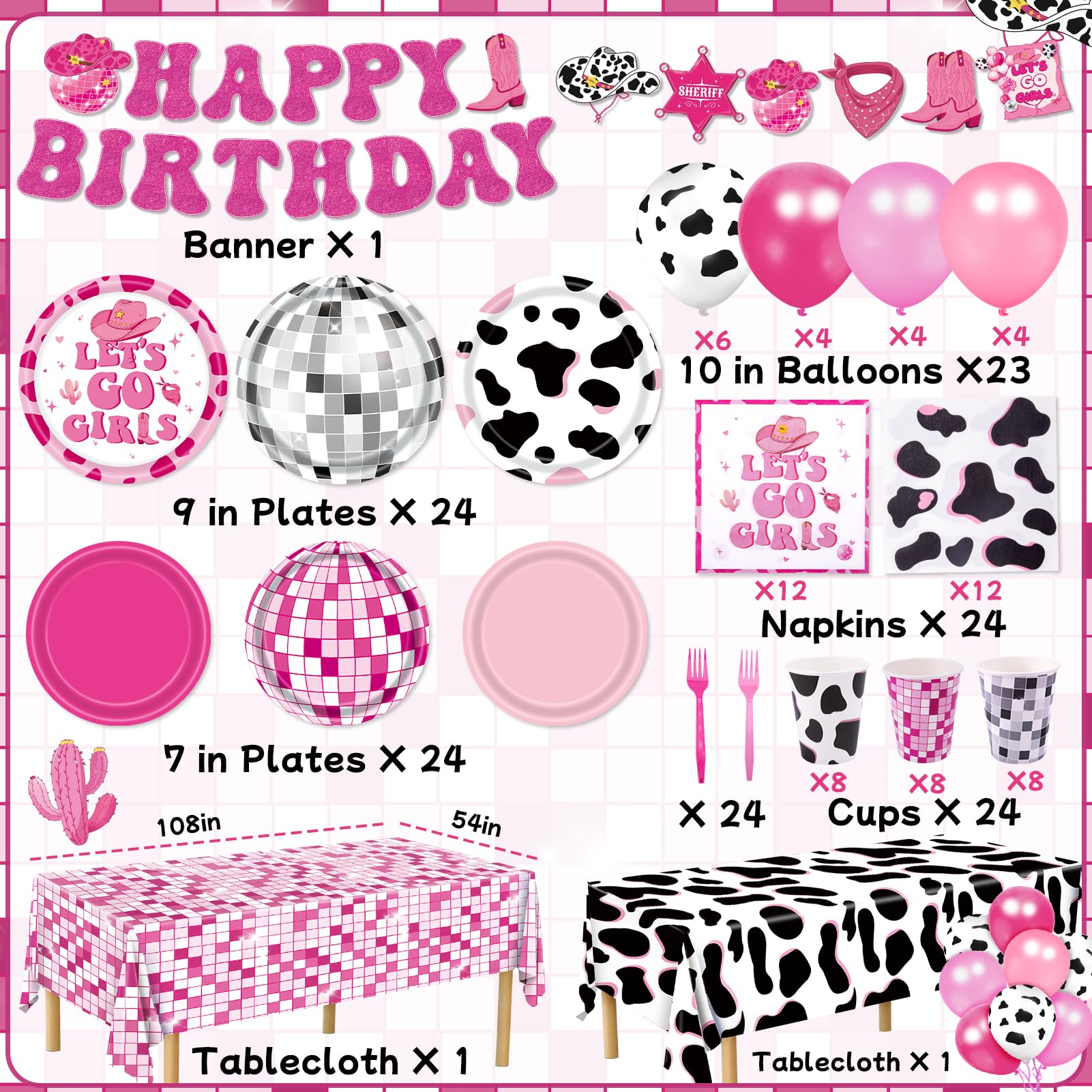 147pcs Cowgirl Birthday Party Decorations, Disco Cowgirl Party