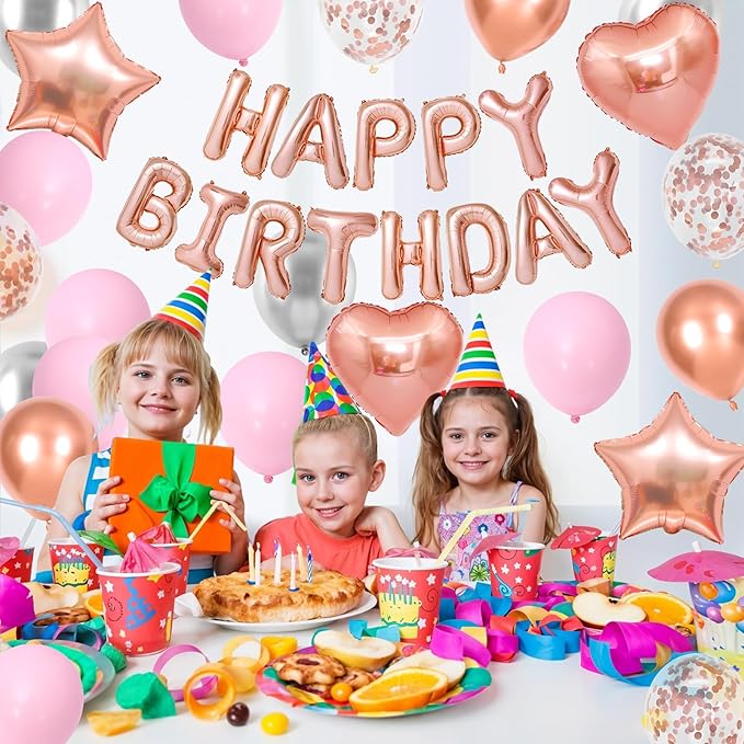 Rose Gold Birthday Decorations for Women Girls Rose Gold Pink Silver
