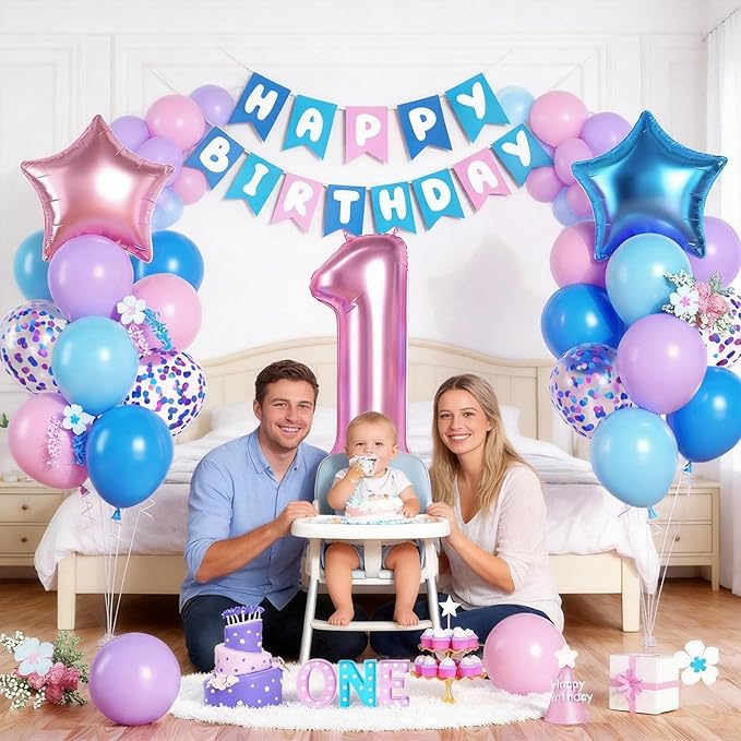 1st Birthday Decorations, 40 Inch Pink Number 1 Balloon, 18 Inch Foil